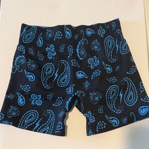 Vital Apparel Scrunch Butt Black & Electric Blue Paisley Athletic Shorts